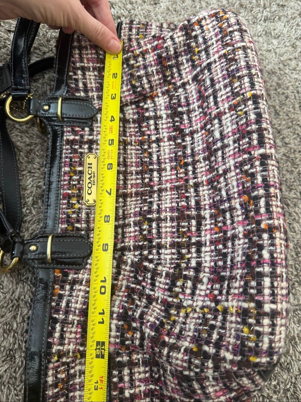 Coach Black/Multicolor Galaxy Tweed and Patent Leather Satchel - Picture 10 of 16
